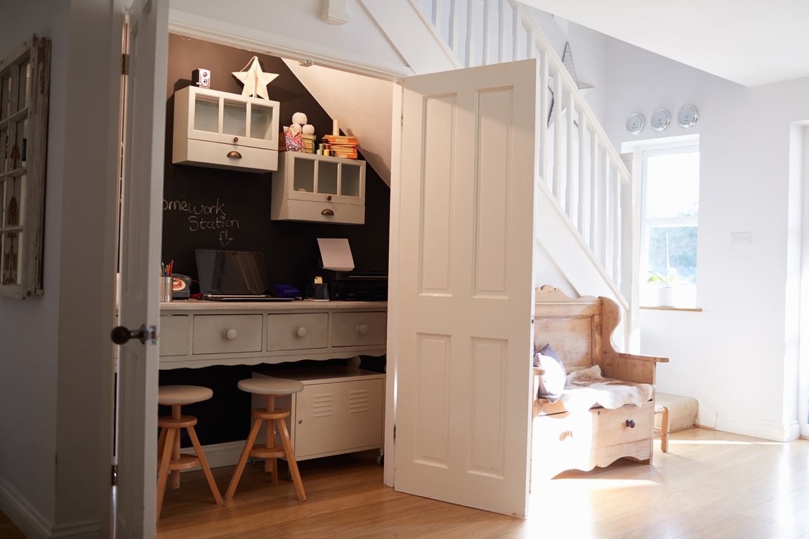 Under Stairs Home Office in Contemporary Family Home